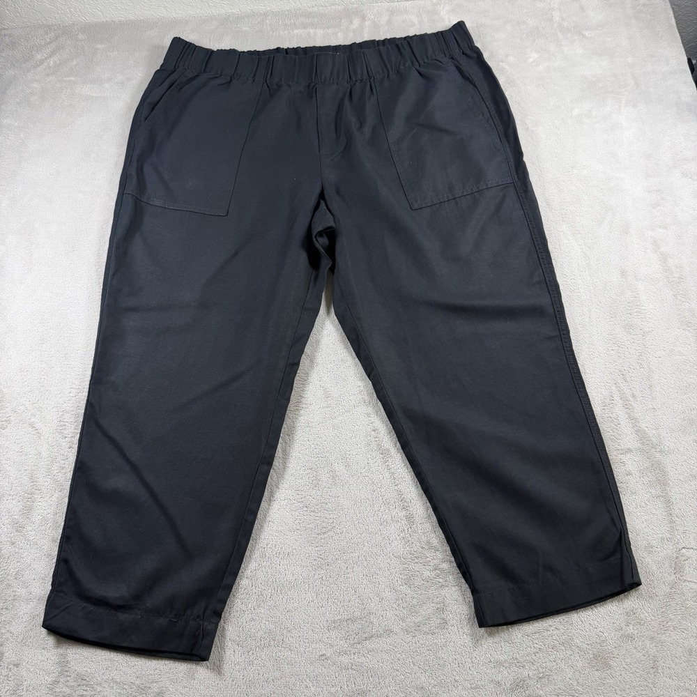 Banana Republic Womens XXL Tapered Crop Pants Black Lyocell Linen Blend
